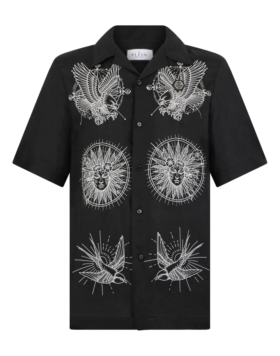 Linen Bowling Shirt Tattoo Embroidery, цвет: Черный