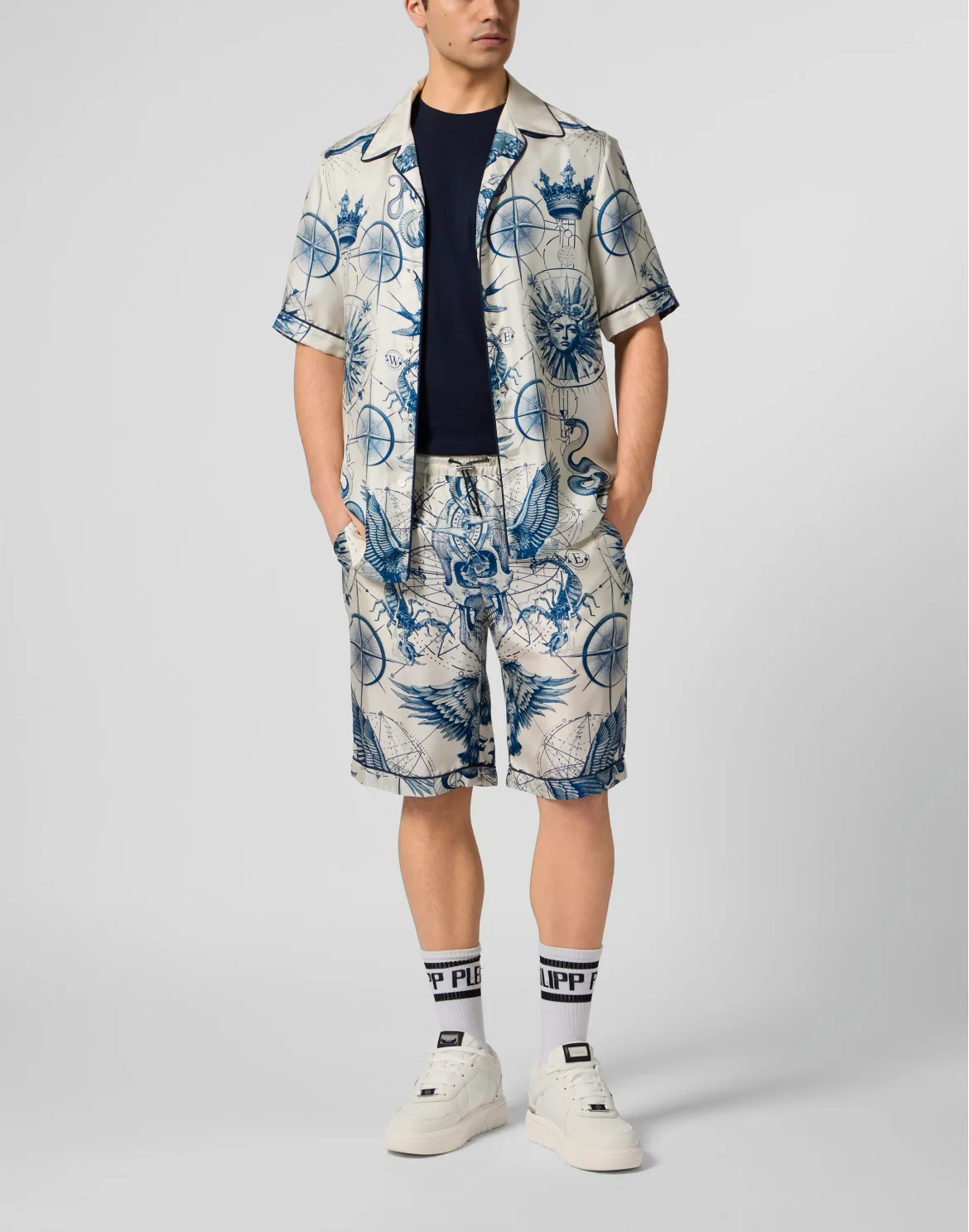 Silk Bowling Shorts All-Over Tattoo, цвет: Бежевый