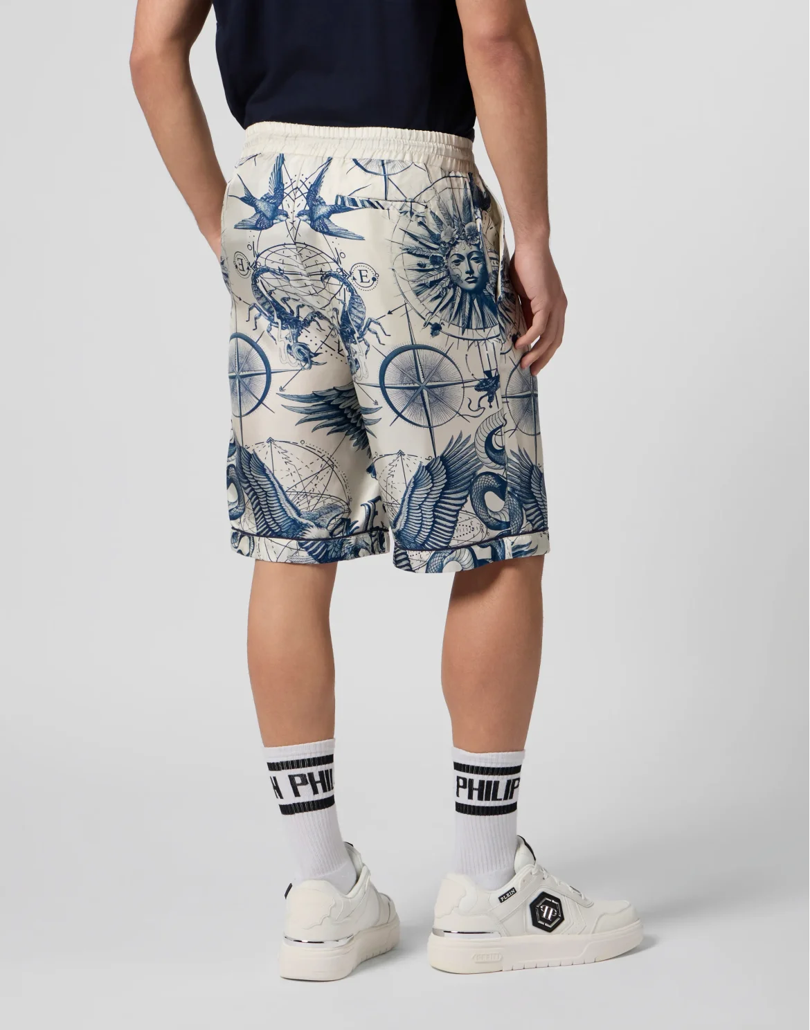Silk Bowling Shorts All-Over Tattoo, цвет: Бежевый