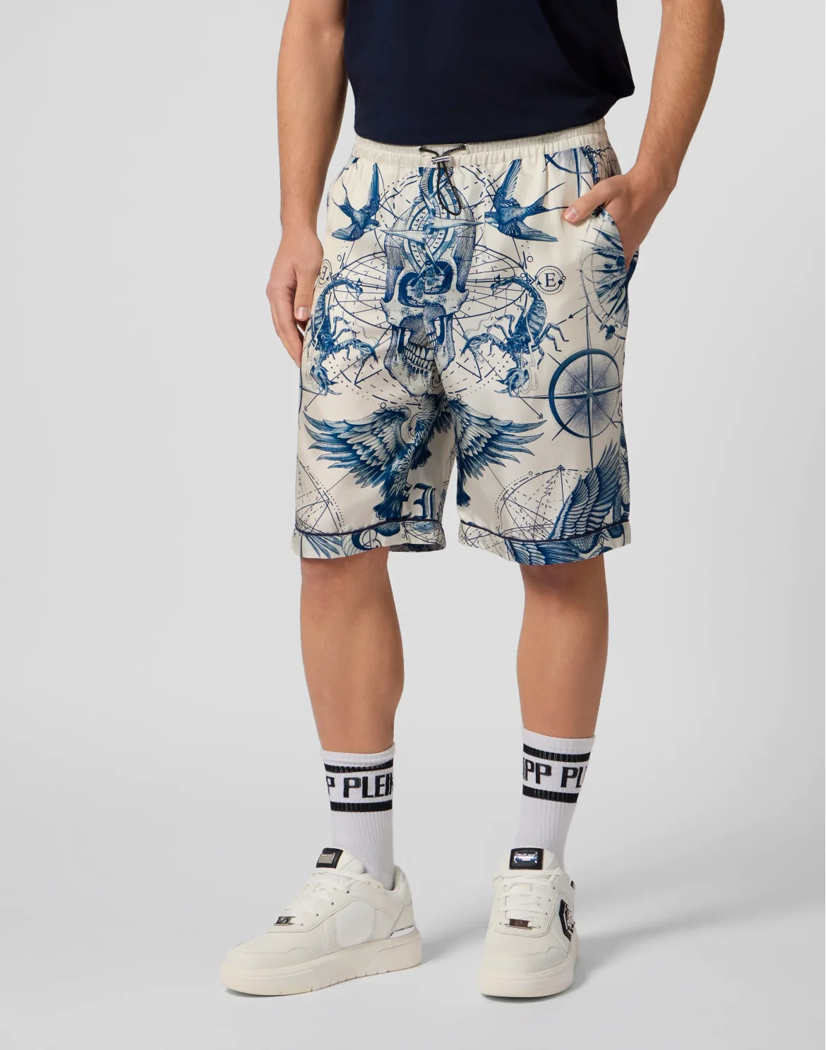 Silk Bowling Shorts All-Over Tattoo, цвет: Бежевый