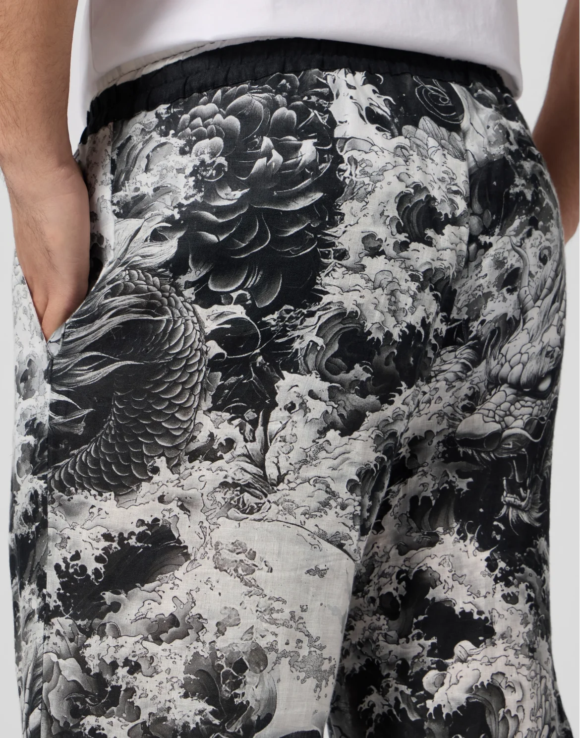 Linen Bowling Shorts All-Over Ceramic, цвет: Черный