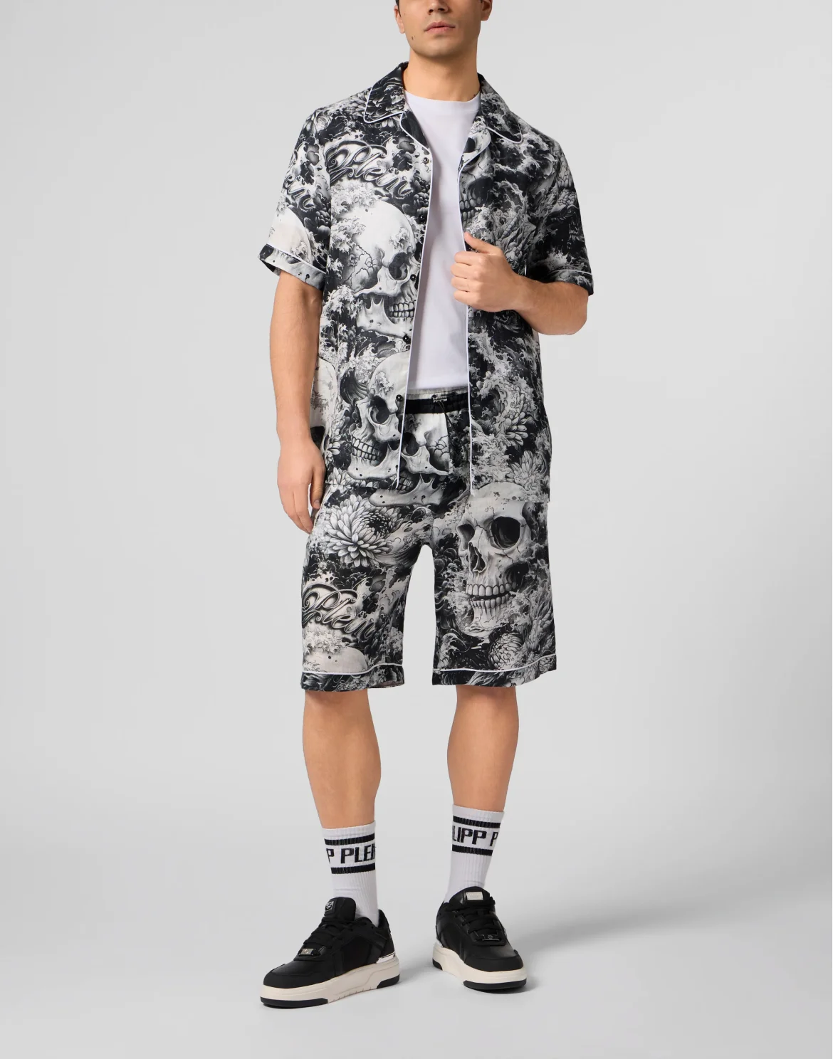 Linen Bowling Shorts All-Over Ceramic, цвет: Черный