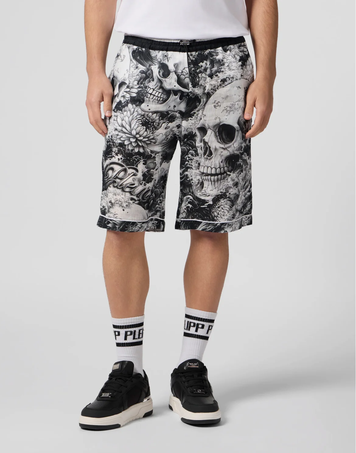 Linen Bowling Shorts All-Over Ceramic, цвет: Черный