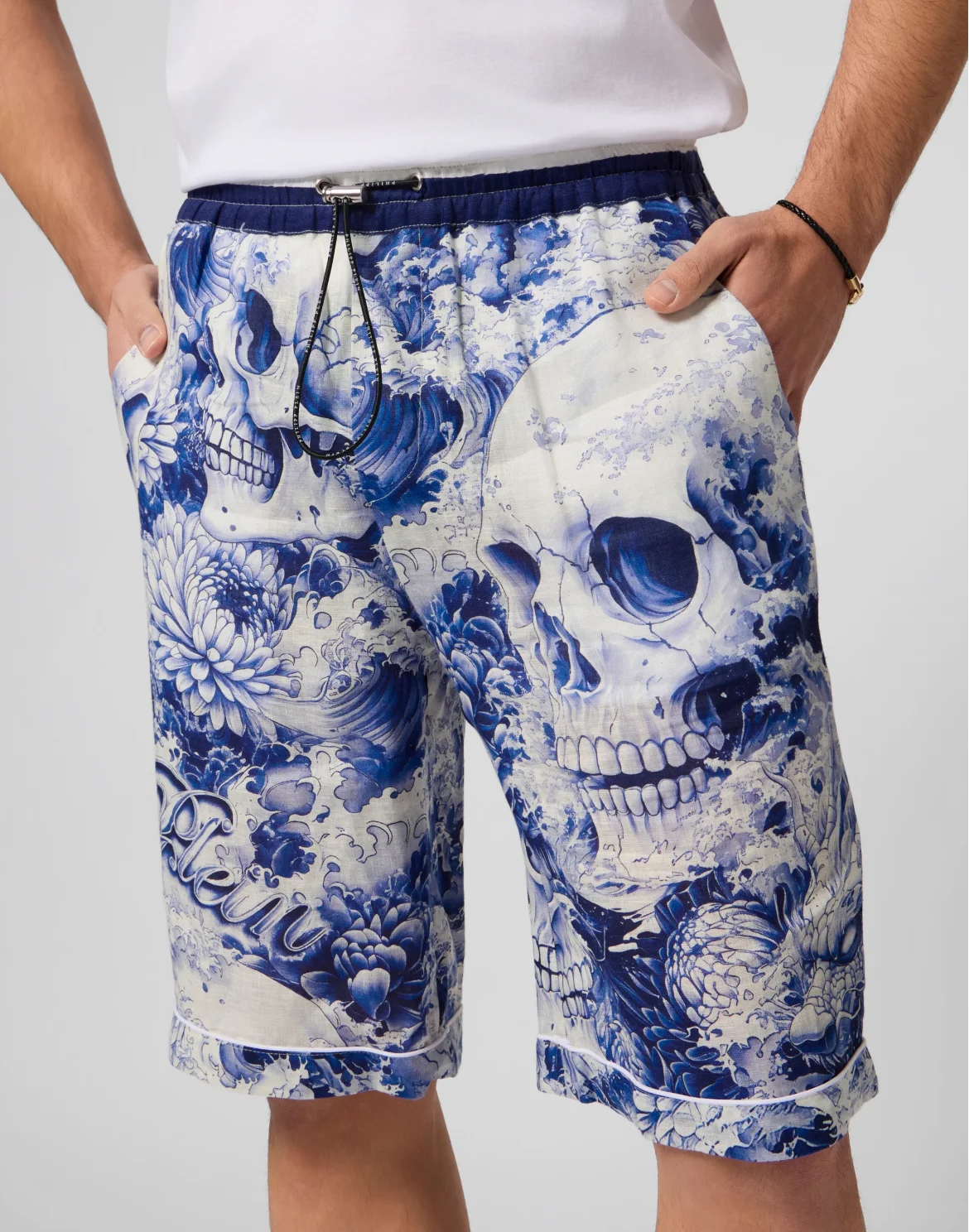 Linen Bowling Shorts All-Over Ceramic, цвет: Синий