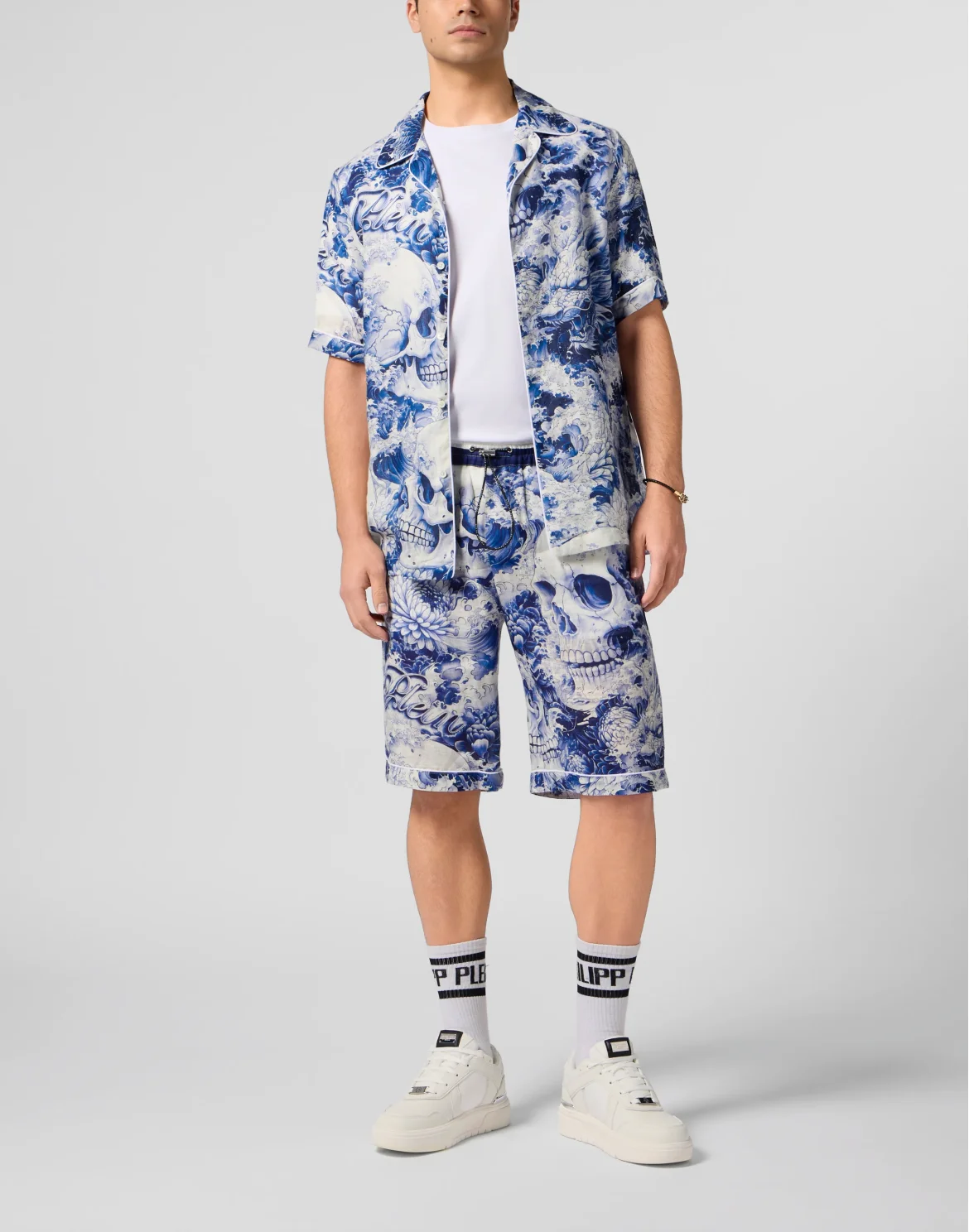 Linen Bowling Shorts All-Over Ceramic, цвет: Синий