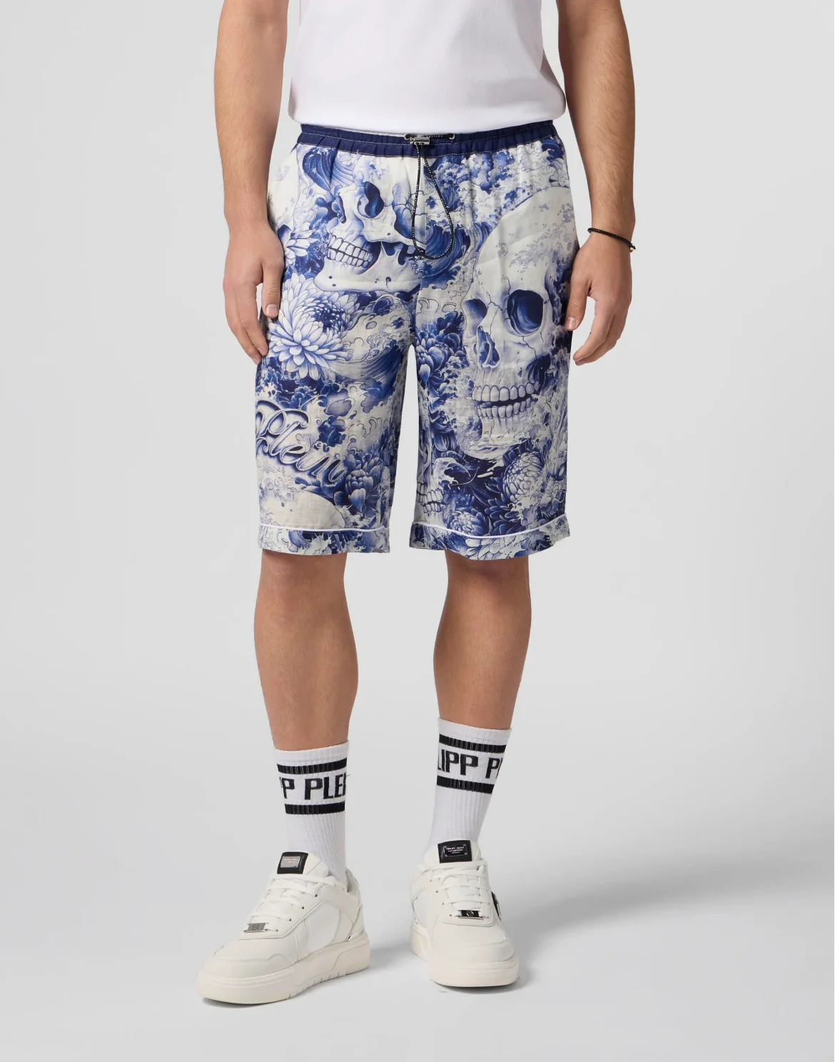 Linen Bowling Shorts All-Over Ceramic, цвет: Синий