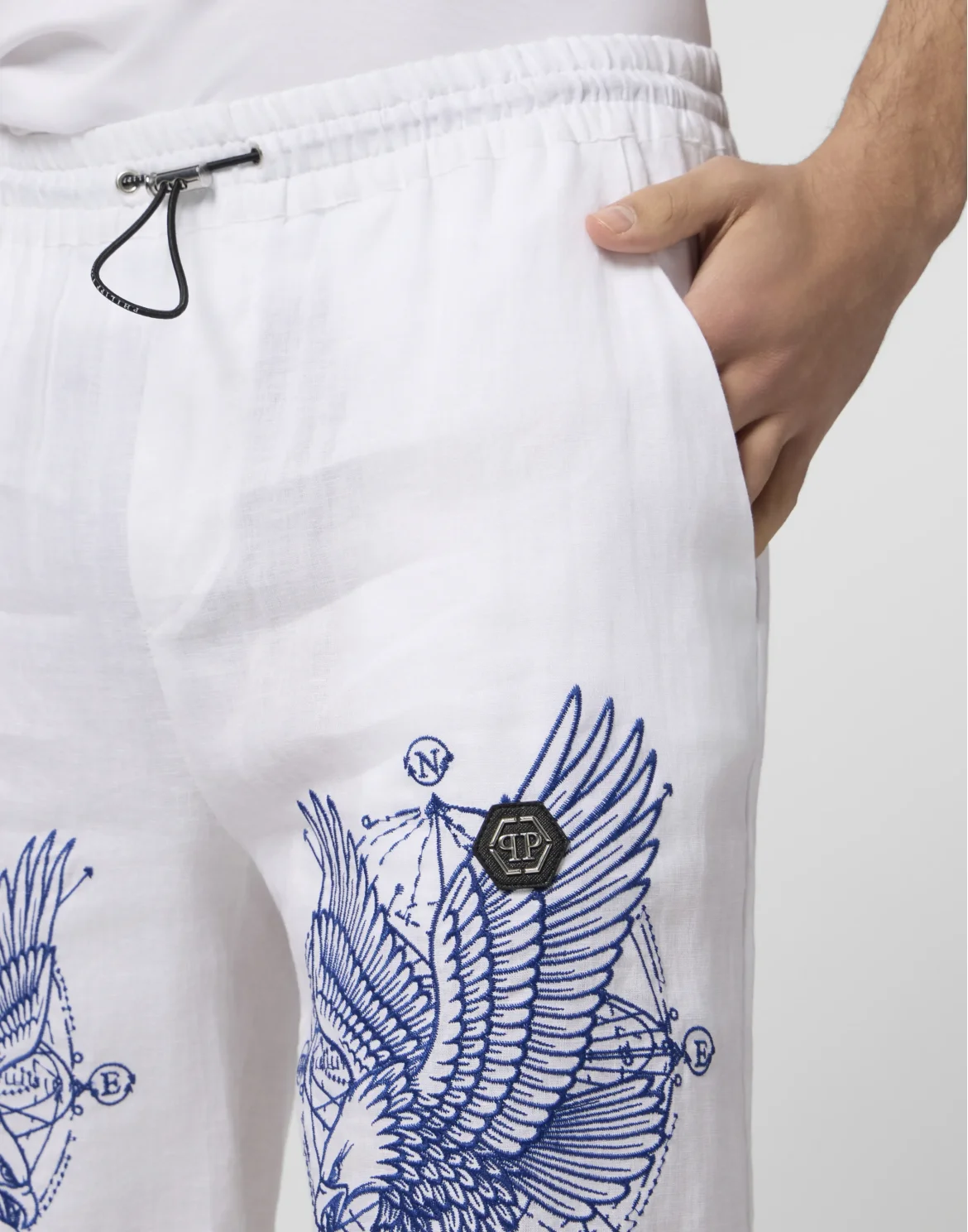 Linen Bowling Shorts Tattoo Embroidery, цвет: Черный