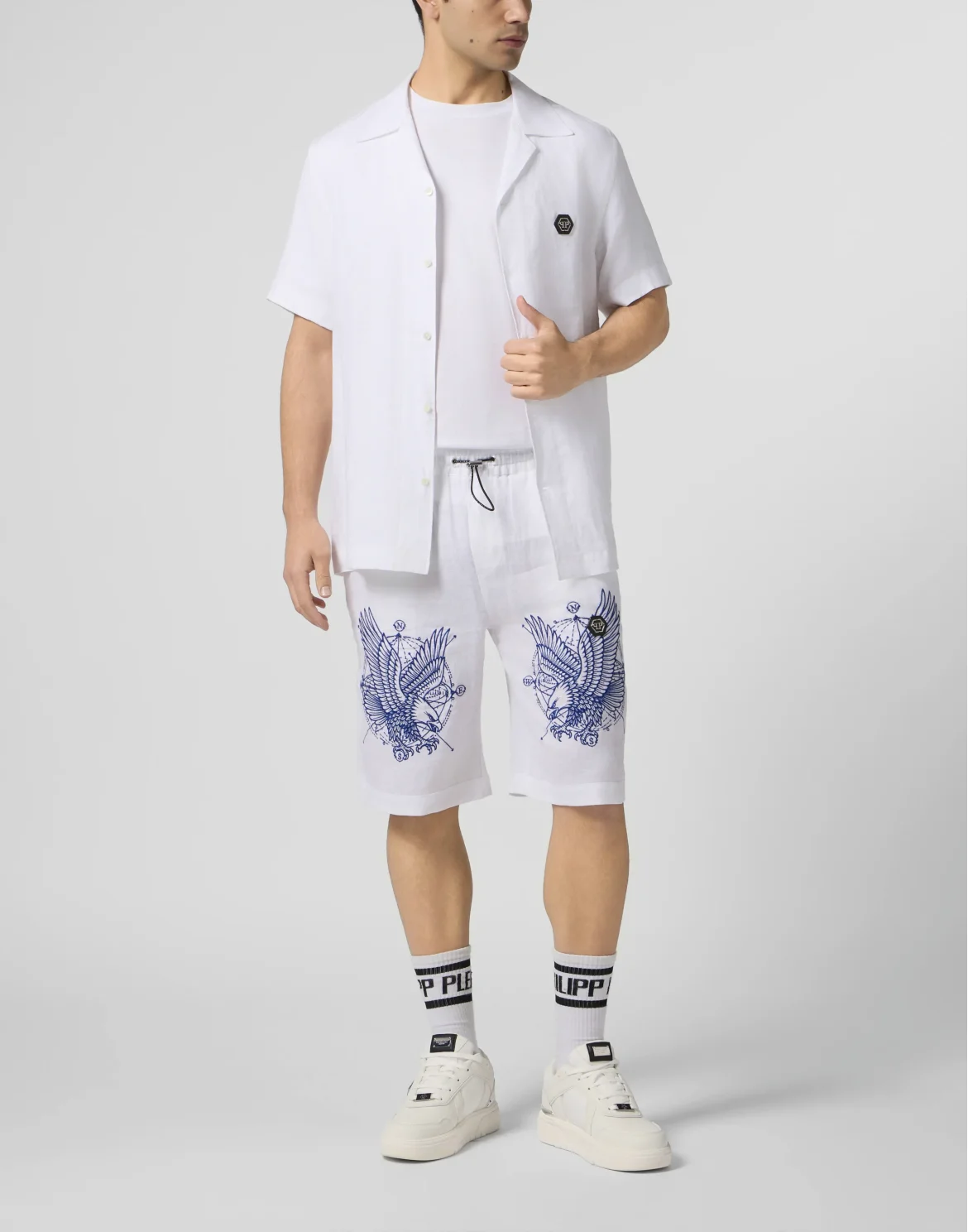 Linen Bowling Shorts Tattoo Embroidery, цвет: Черный