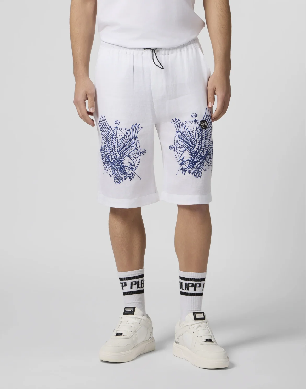 Linen Bowling Shorts Tattoo Embroidery, цвет: Черный
