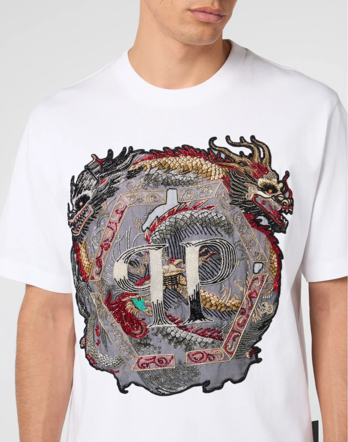 Round Neck T-Shirt Dragon, цвет: Белый