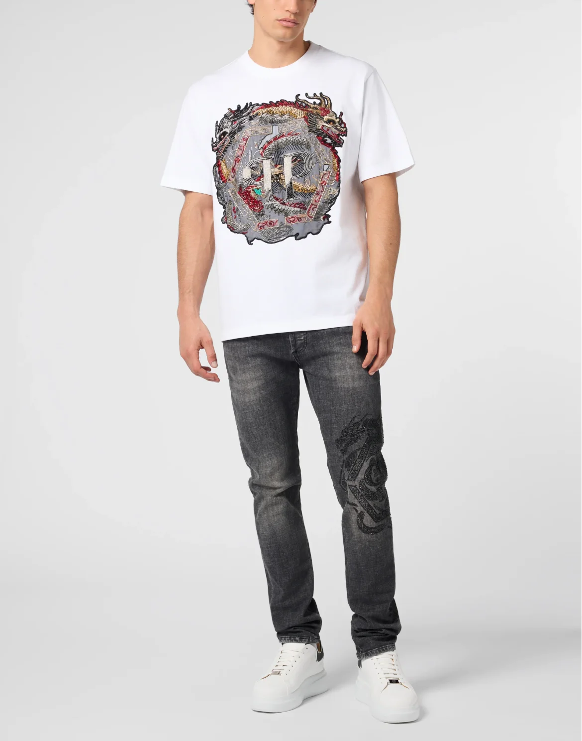 Round Neck T-Shirt Dragon, цвет: Белый