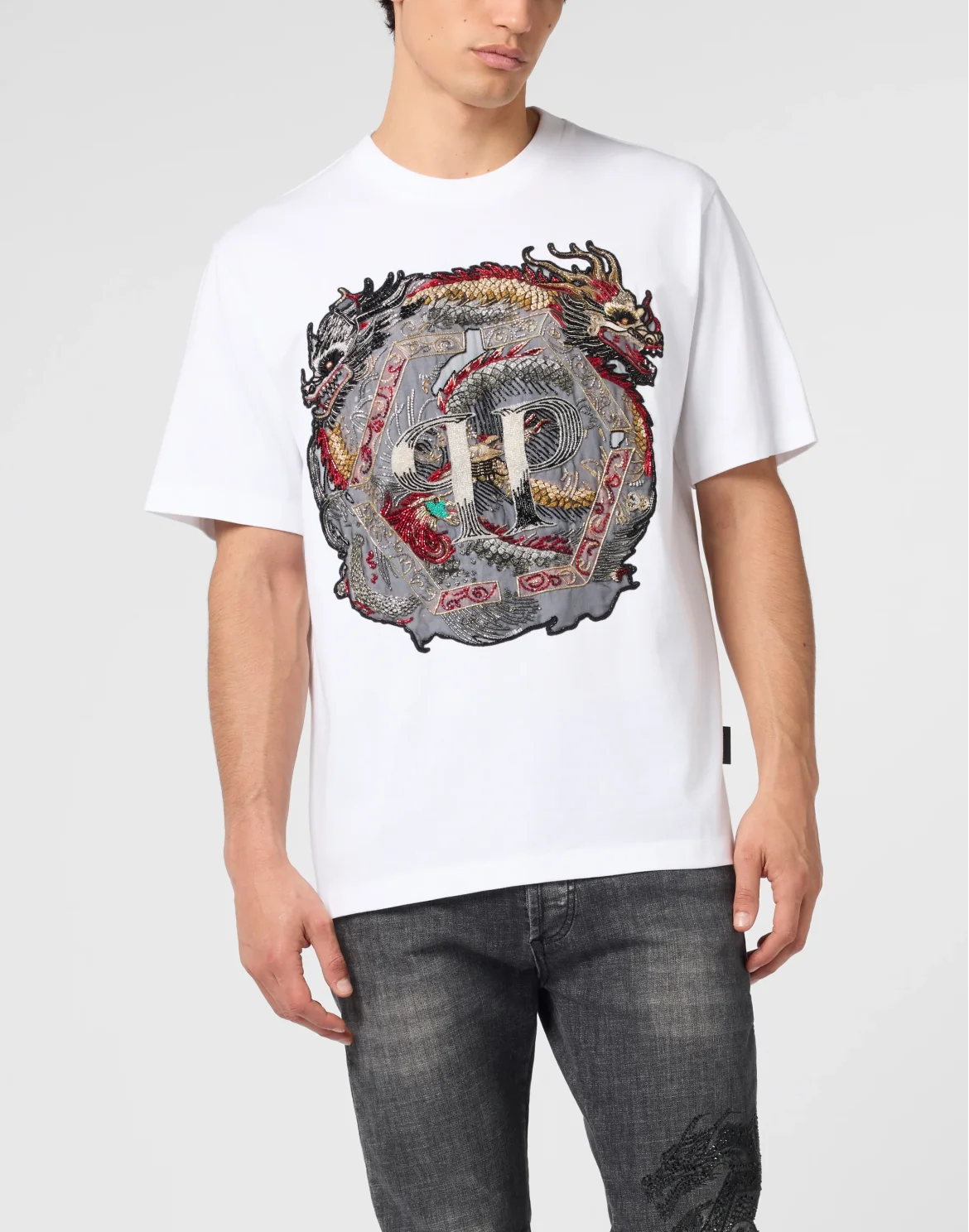 Round Neck T-Shirt Dragon, цвет: Белый