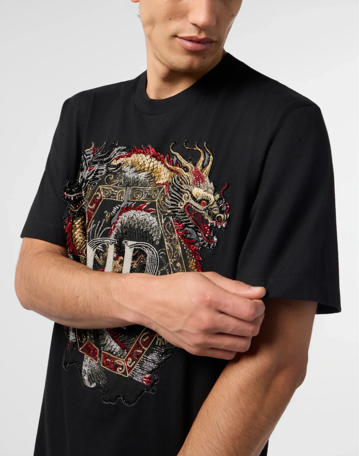Round Neck T-Shirt Dragon, цвет: Черный