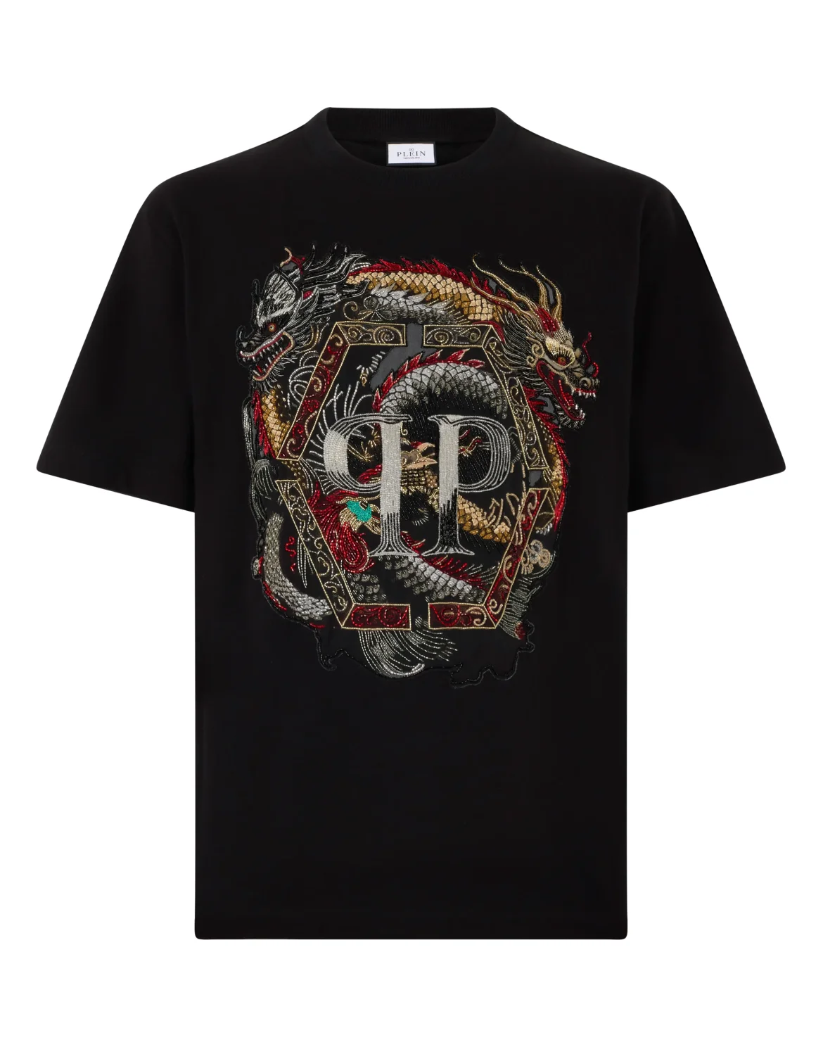 Round Neck T-Shirt Dragon, цвет: Черный