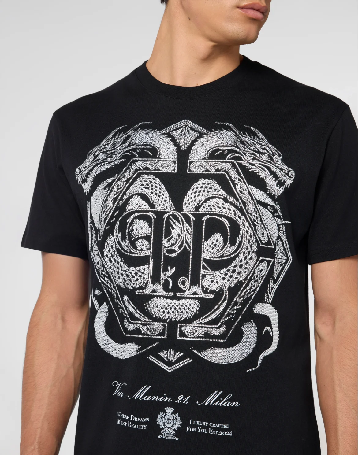 Round Neck T-Shirt Full Of Stones Dragon, цвет: Черный