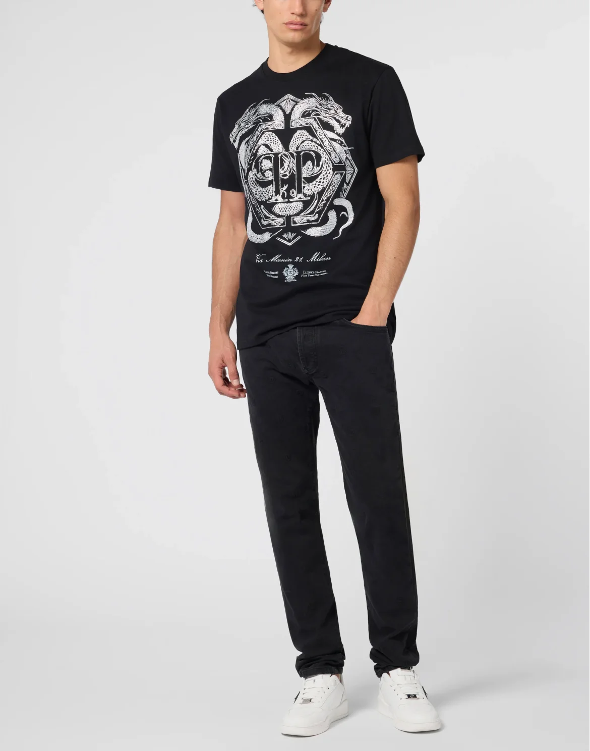 Round Neck T-Shirt Full Of Stones Dragon, цвет: Черный