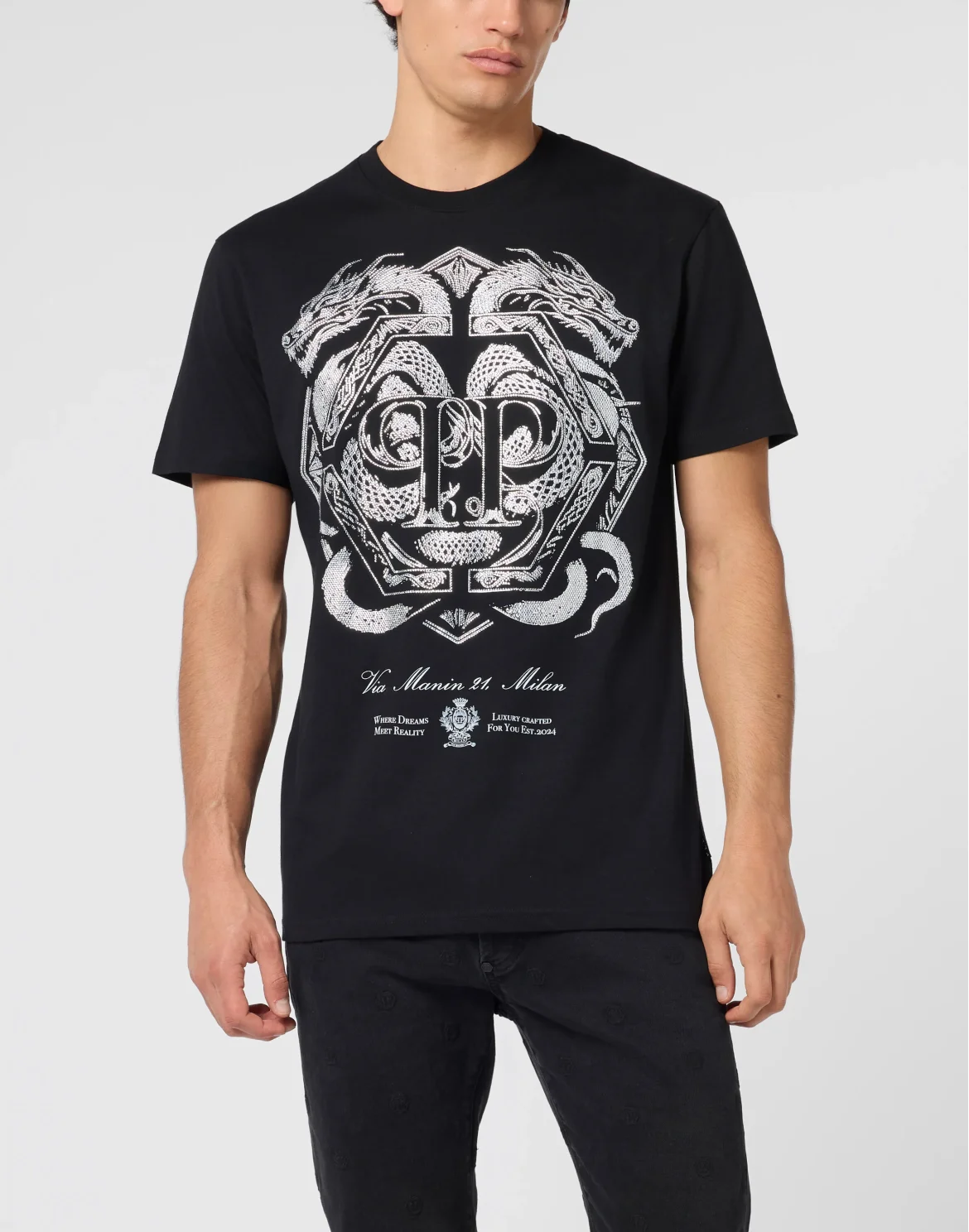 Round Neck T-Shirt Full Of Stones Dragon, цвет: Черный