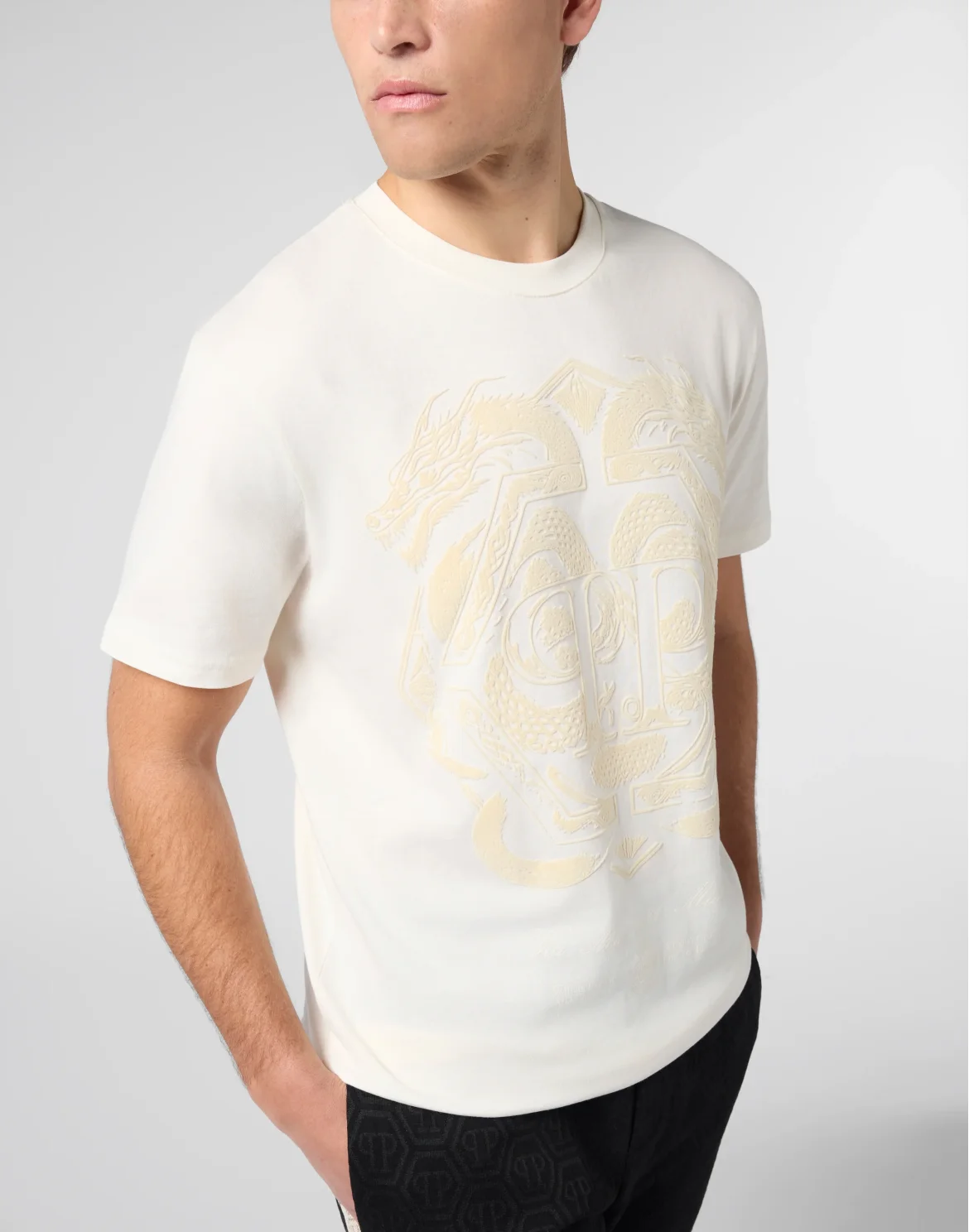 Printed Round Neck T-Shirt Dragon, цвет: Бежевый