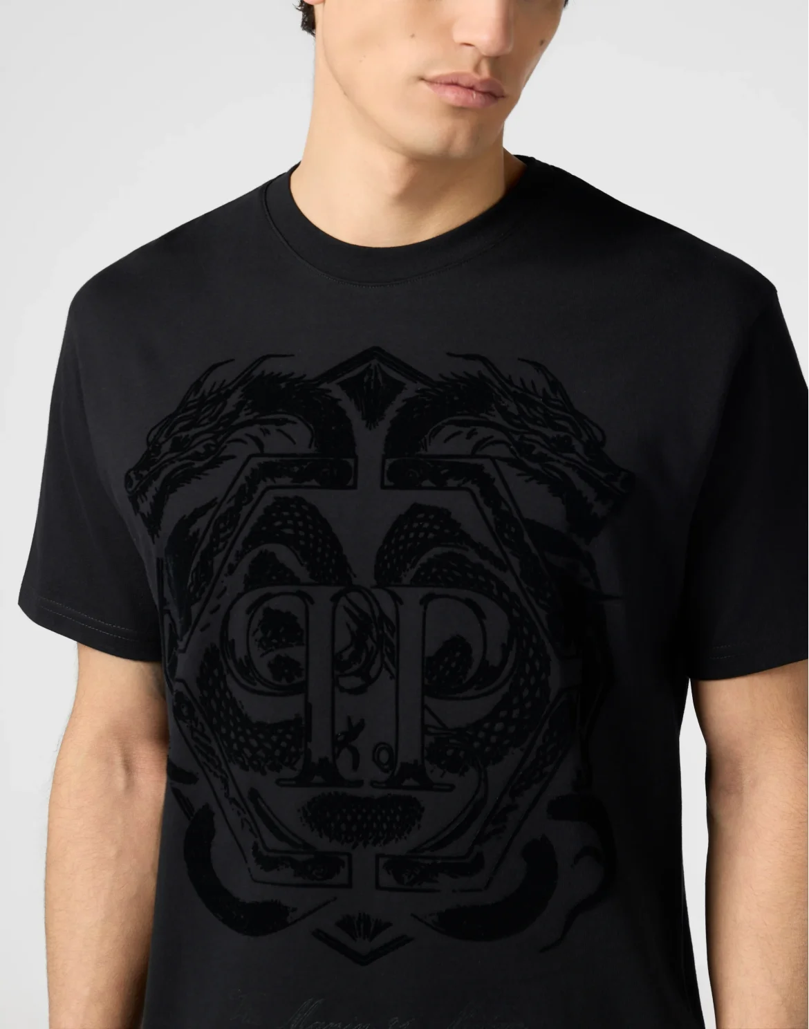 Printed Round Neck T-Shirt Dragon, цвет: Черный