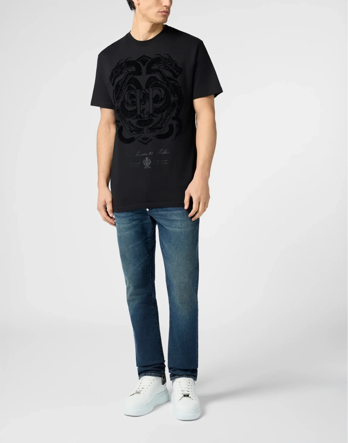 Printed Round Neck T-Shirt Dragon, цвет: Черный