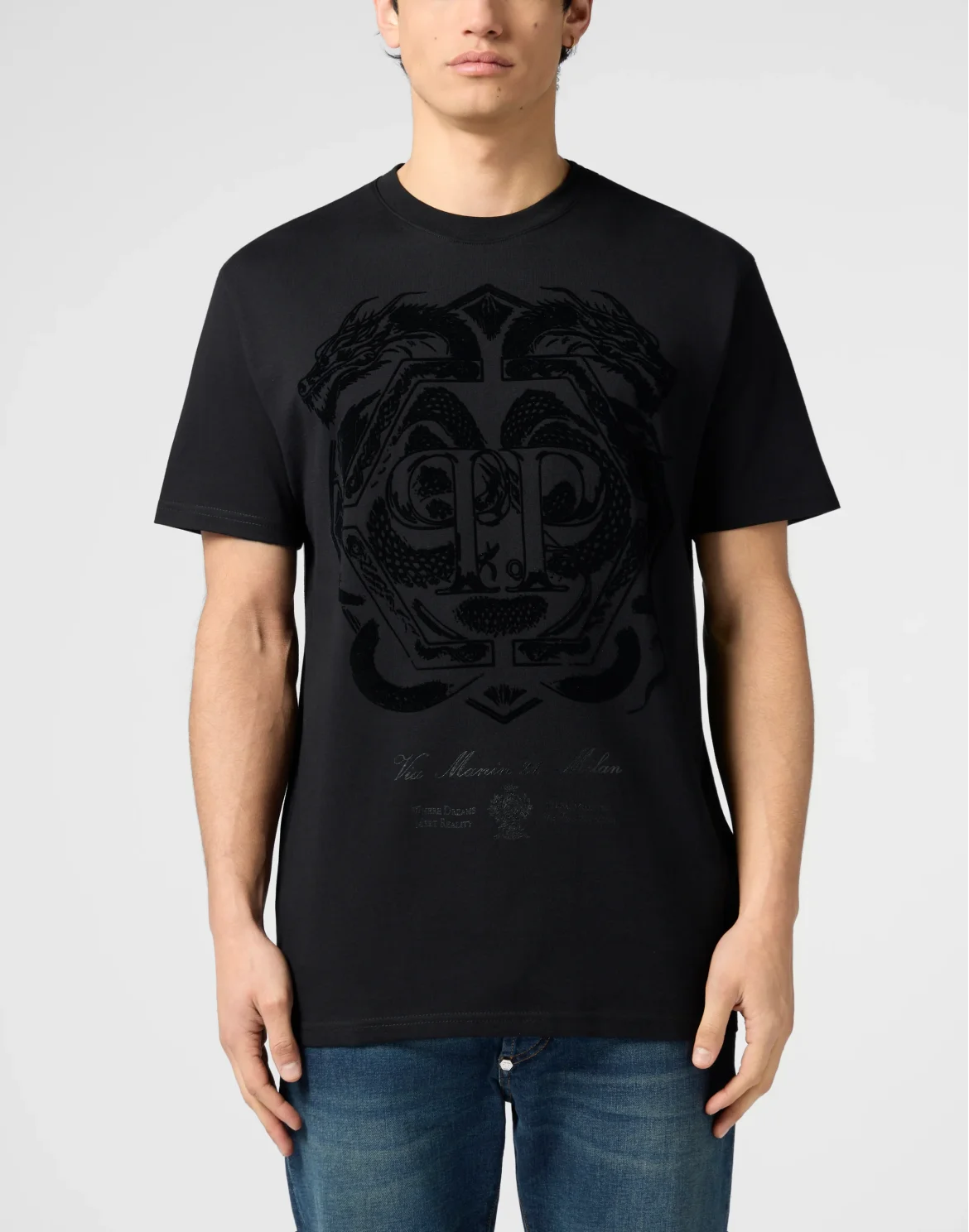Printed Round Neck T-Shirt Dragon, цвет: Черный