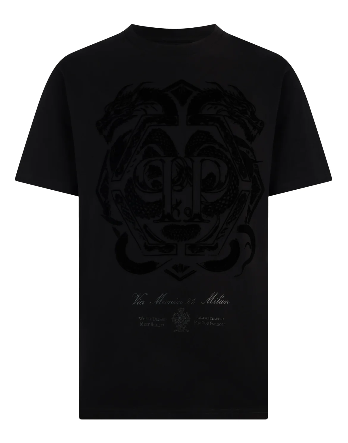 Printed Round Neck T-Shirt Dragon, цвет: Черный