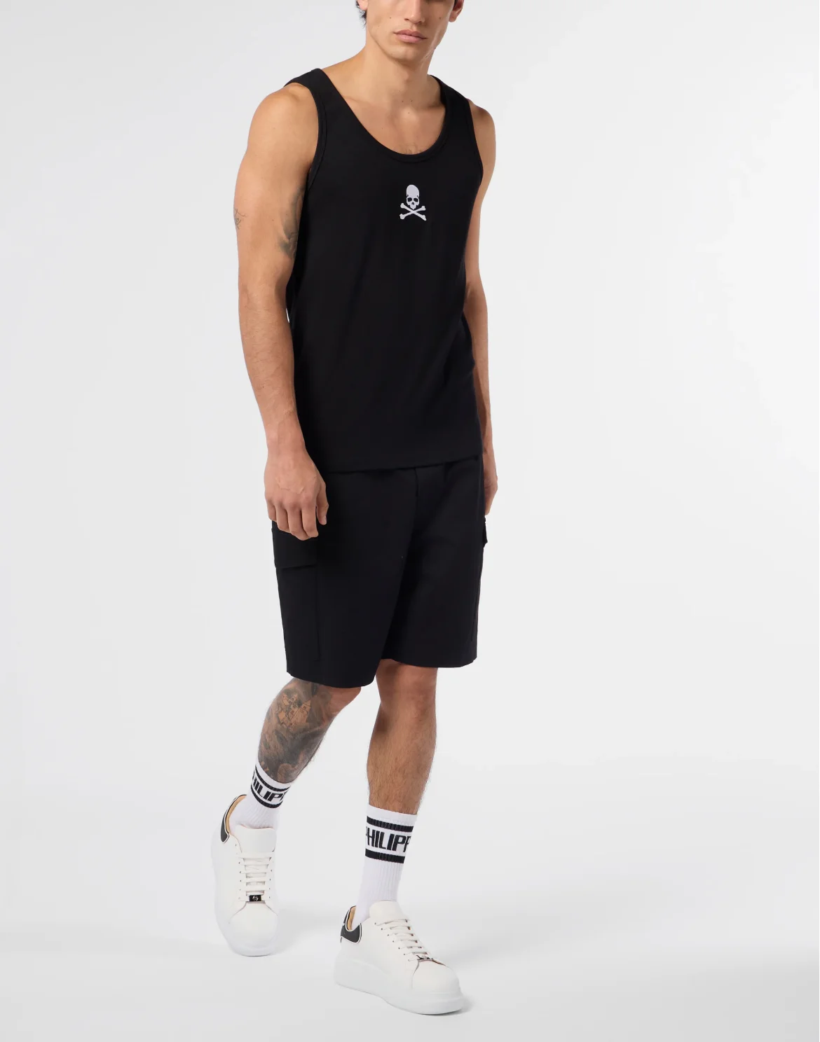 Cotton Tank Top Skull & Bones, цвет: Черный