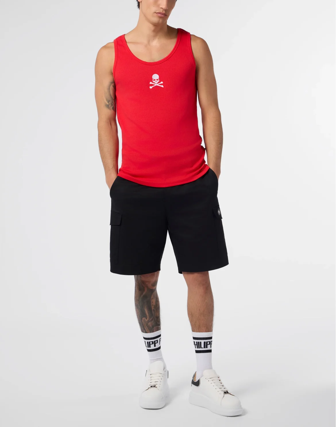 Cotton Tank Top Skull & Bones, цвет: Красный