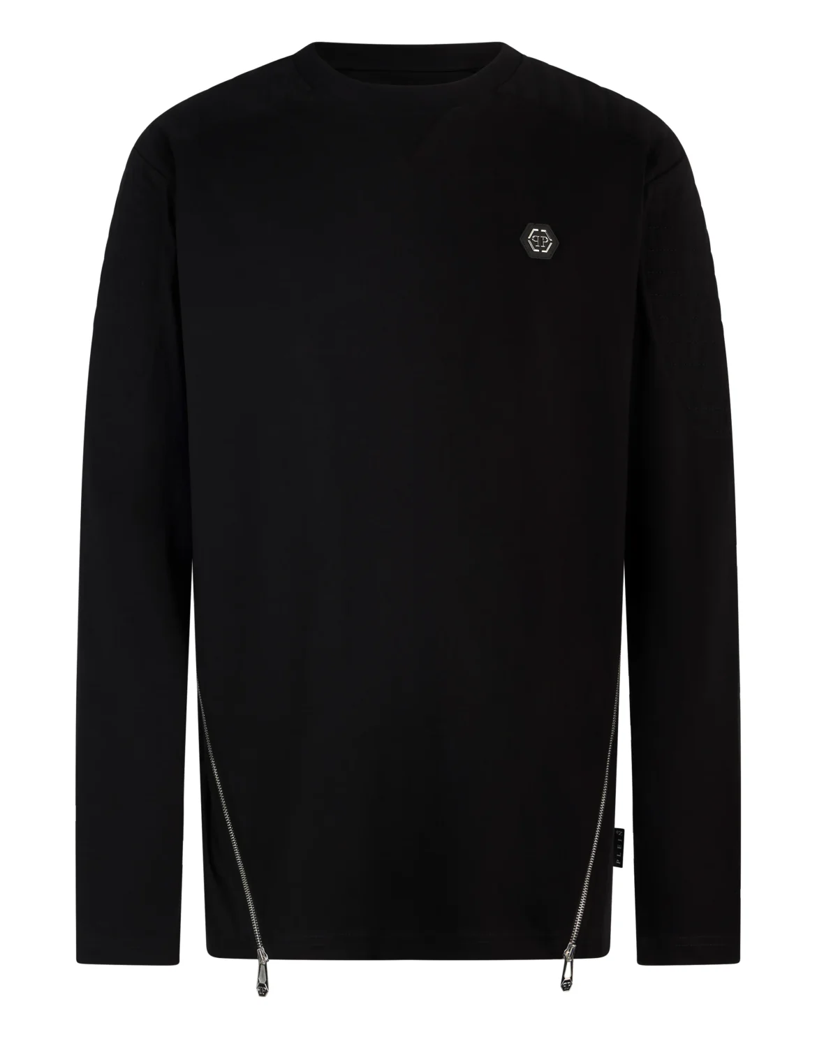 Padded Sleeves Round Neck T-Shirt Long Sleeve, цвет: Черный