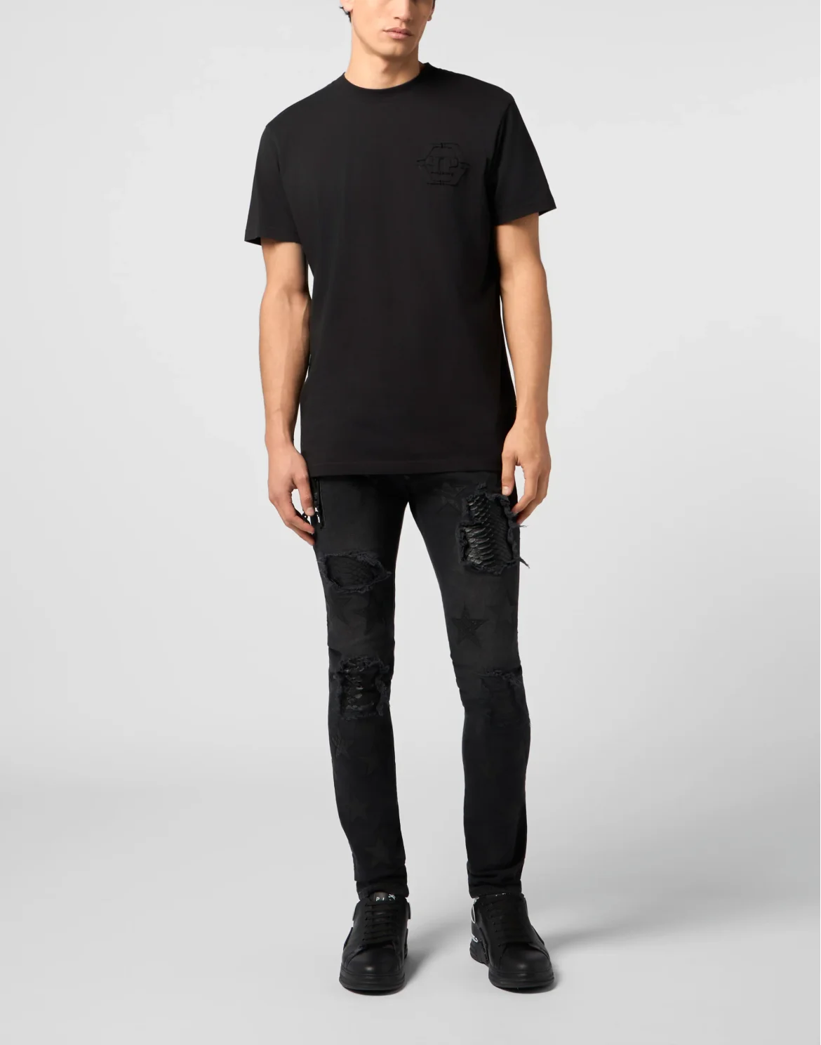 Round Neck T-Shirt Raw Edge Monogram Monogram, цвет: Черный
