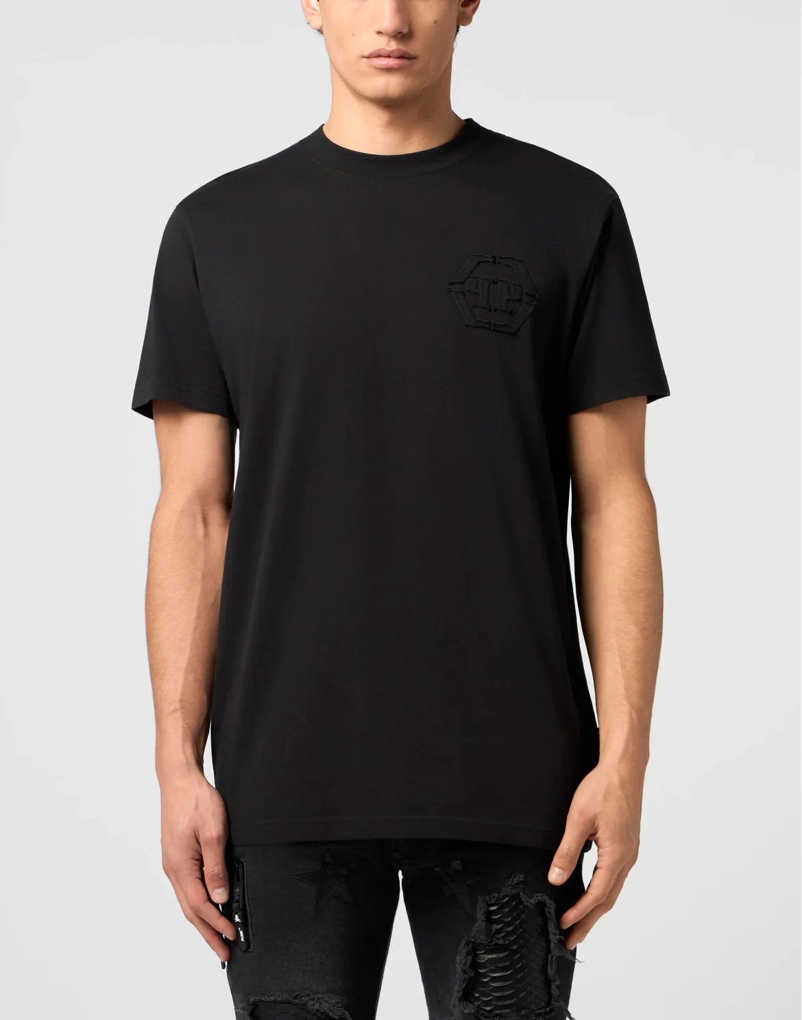 Round Neck T-Shirt Raw Edge Monogram Monogram, цвет: Черный