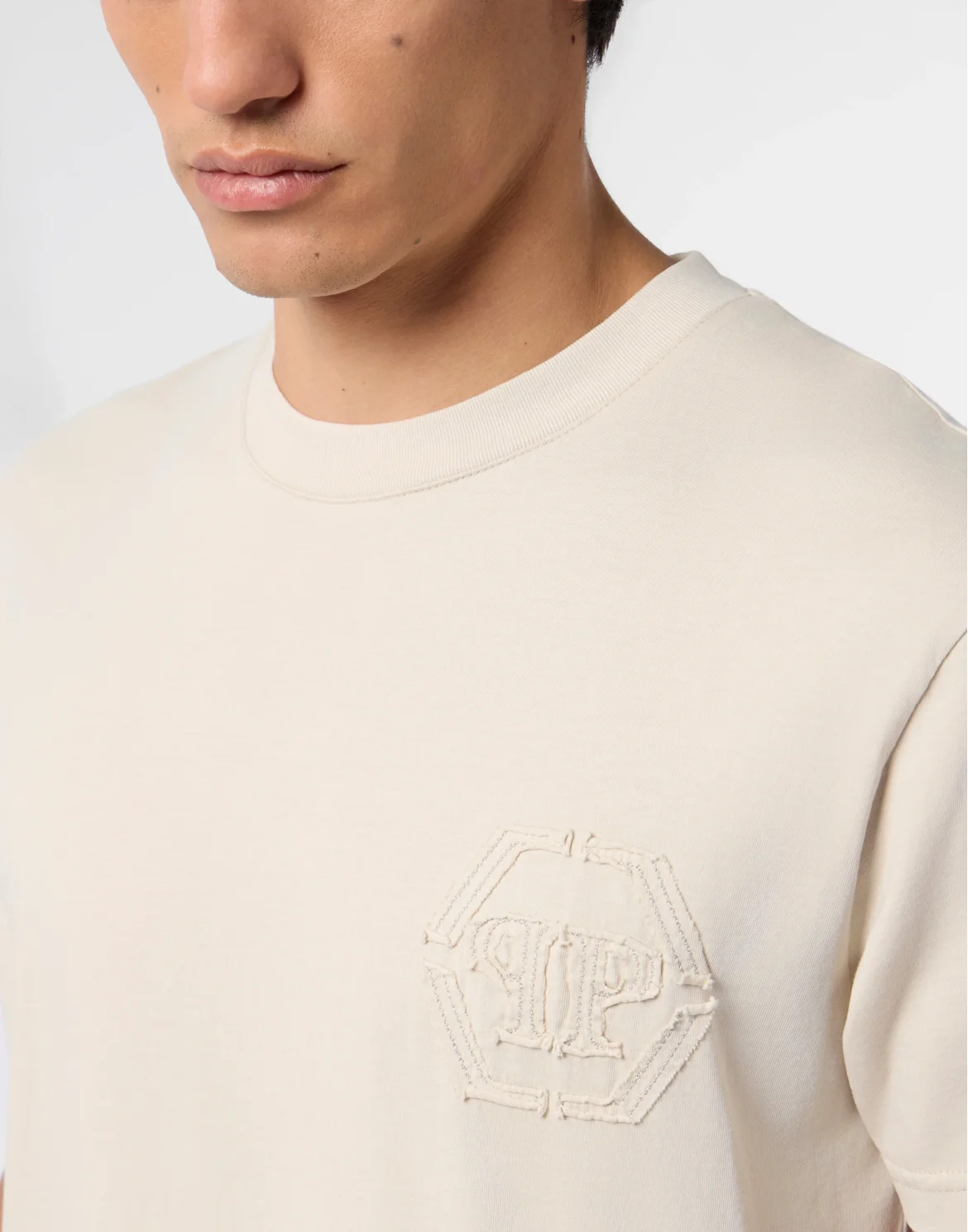 Round Neck T-Shirt Raw Edge Monogram Monogram, цвет: Бежевый