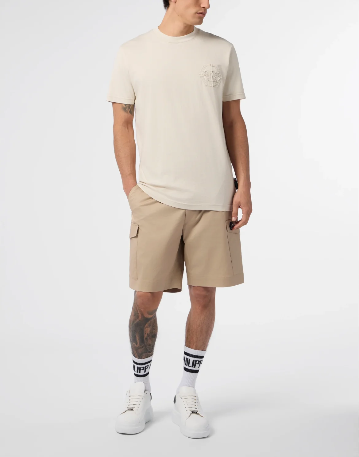 Round Neck T-Shirt Raw Edge Monogram Monogram, цвет: Бежевый