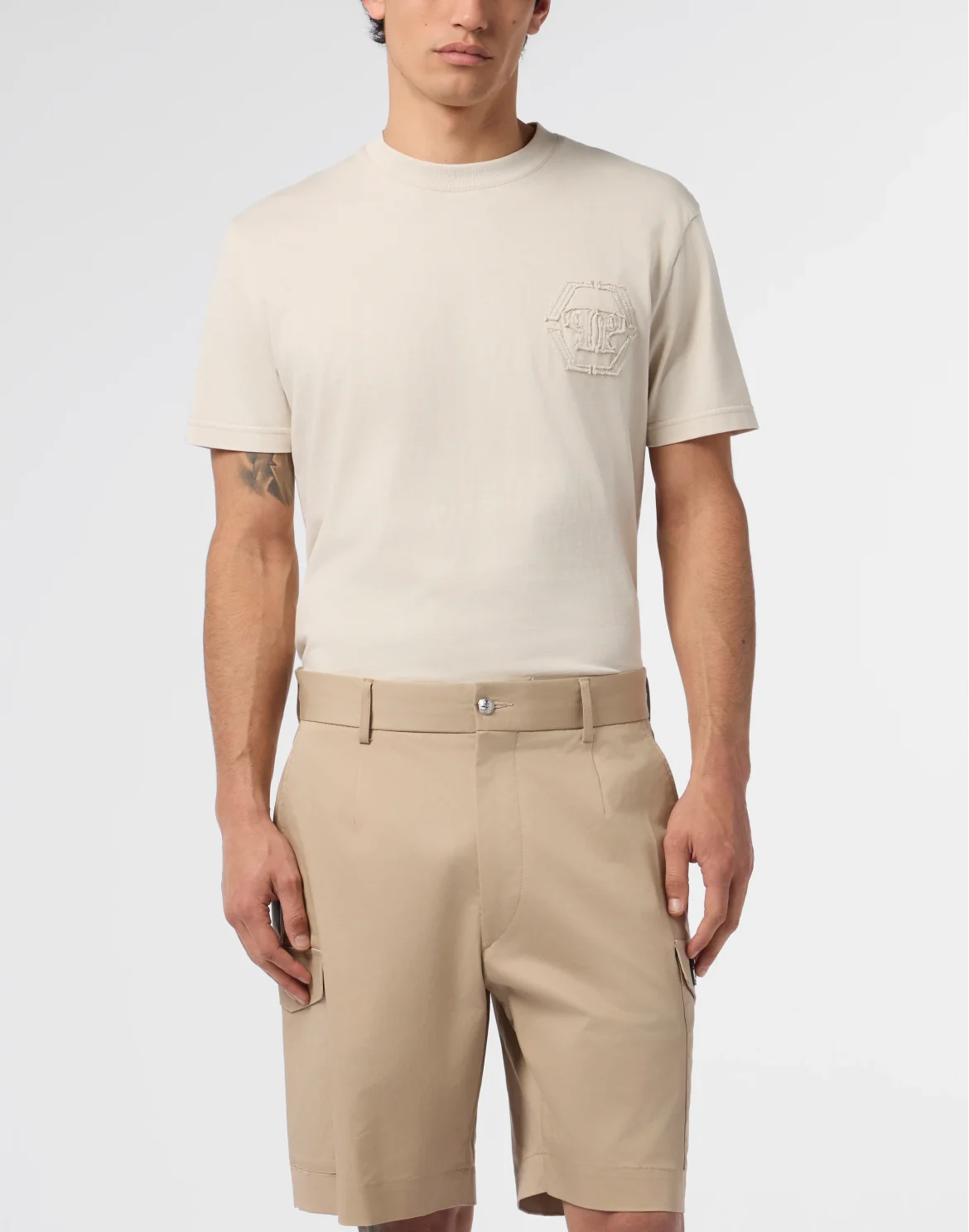 Round Neck T-Shirt Raw Edge Monogram Monogram, цвет: Бежевый