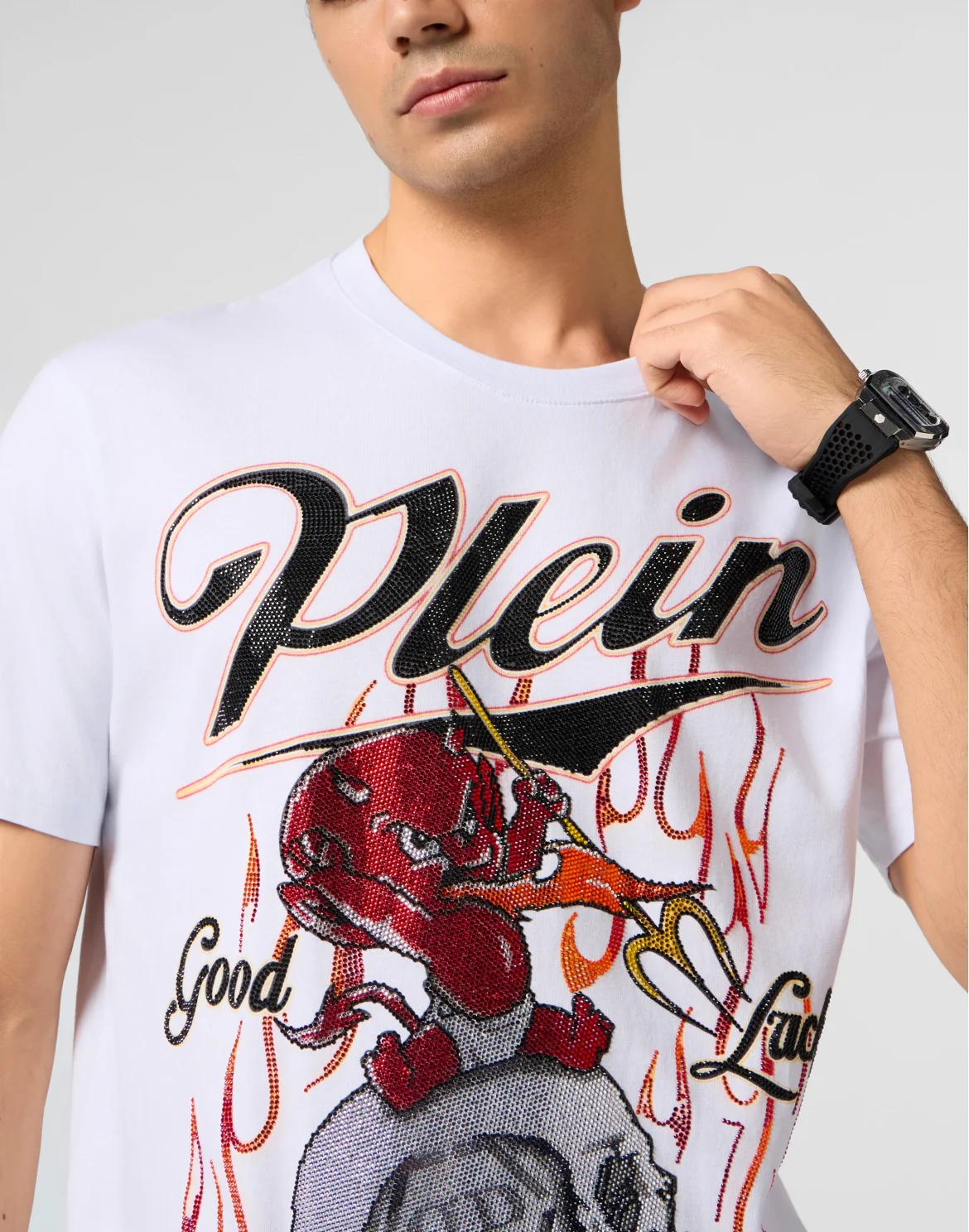 Round Neck T-Shirt Little Devil Crystal, цвет: Белый
