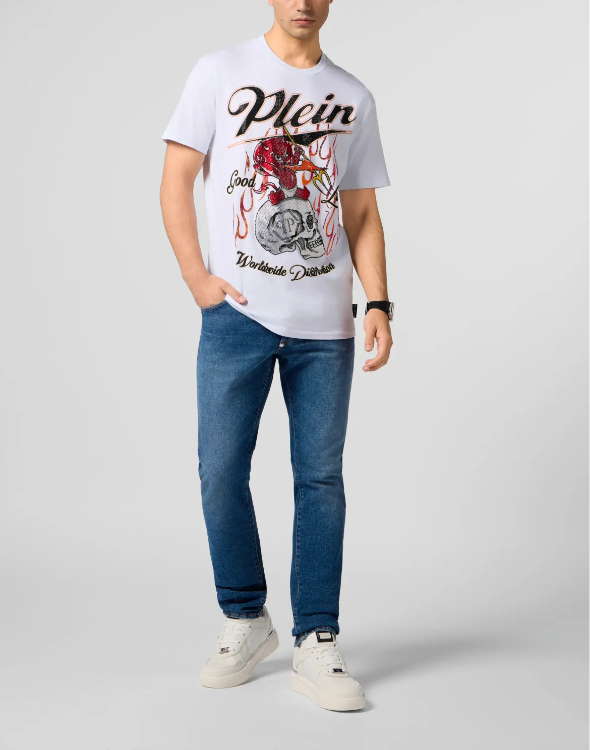 Round Neck T-Shirt Little Devil Crystal, цвет: Белый