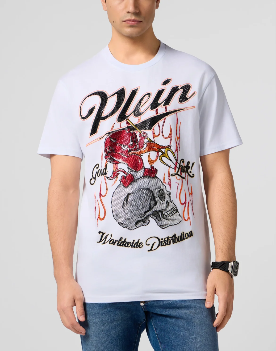 Round Neck T-Shirt Little Devil Crystal, цвет: Белый