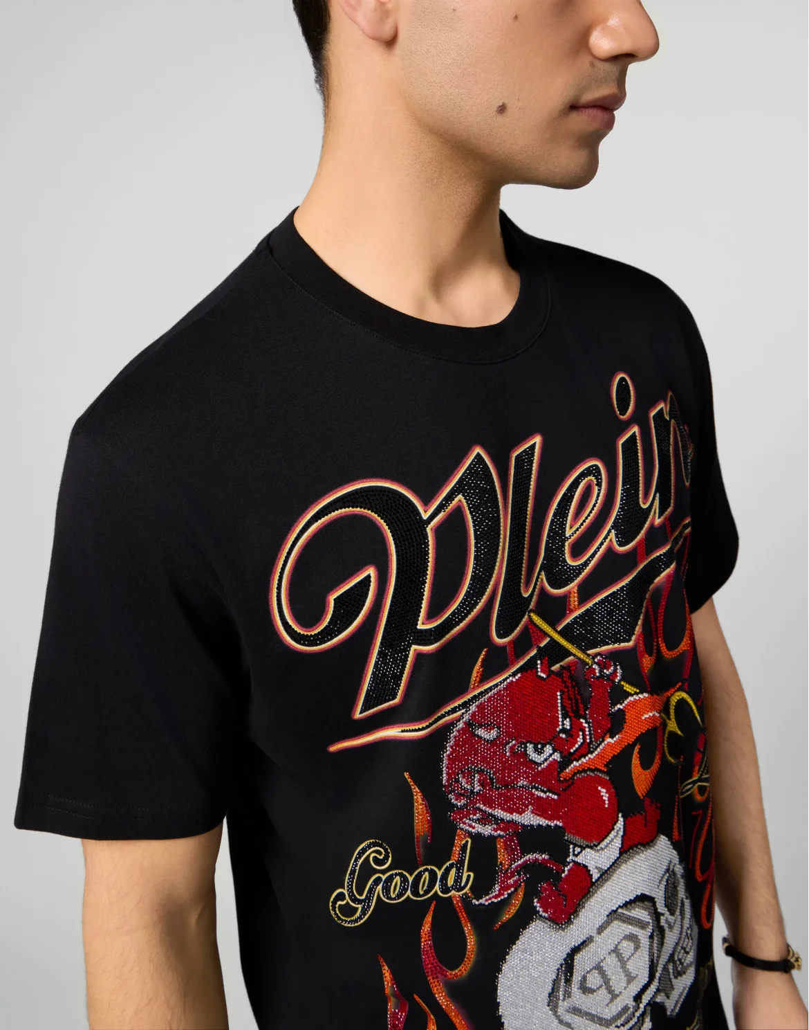 Round Neck T-Shirt Little Devil Crystal, цвет: Черный
