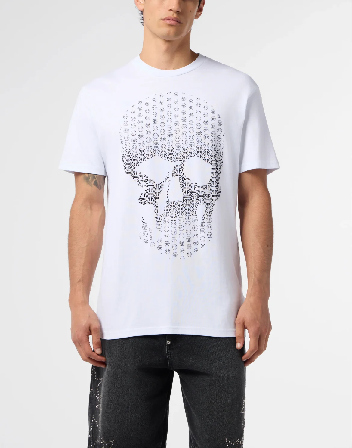 Round Neck T-Shirt Skull Strass Skull Strass, цвет: Белый