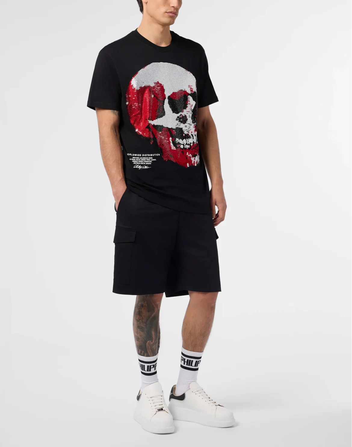 Round Neck T-Shirt Red Skull Skull, цвет: Черный