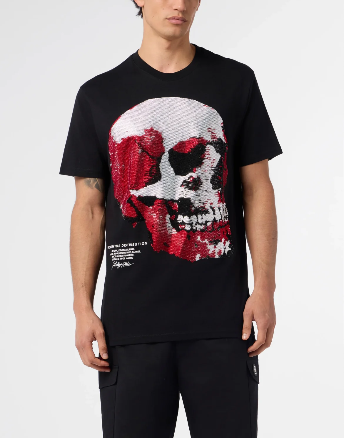 Round Neck T-Shirt Red Skull Skull, цвет: Черный