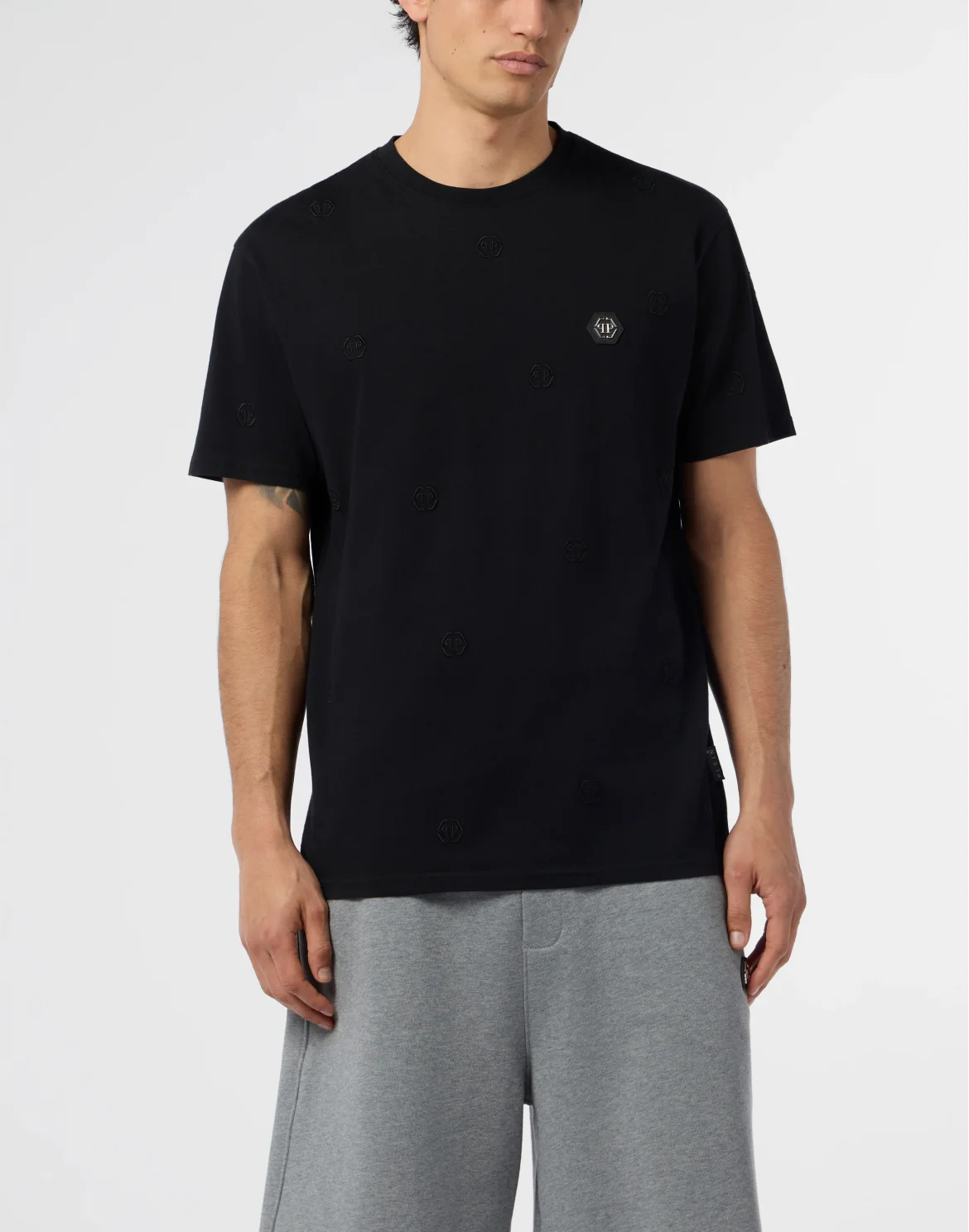 Embroidered Round Neck T-Shirt Monogram Monogram, цвет: Черный