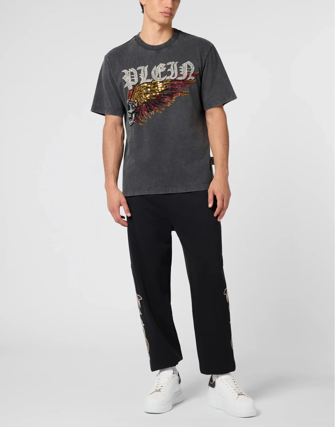 Washed Round Neck T-Shirt Eagle Skull Skull, цвет: Черный