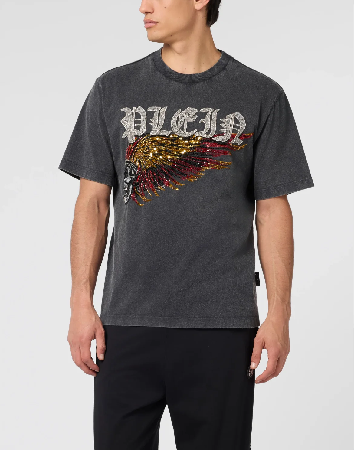 Washed Round Neck T-Shirt Eagle Skull Skull, цвет: Черный