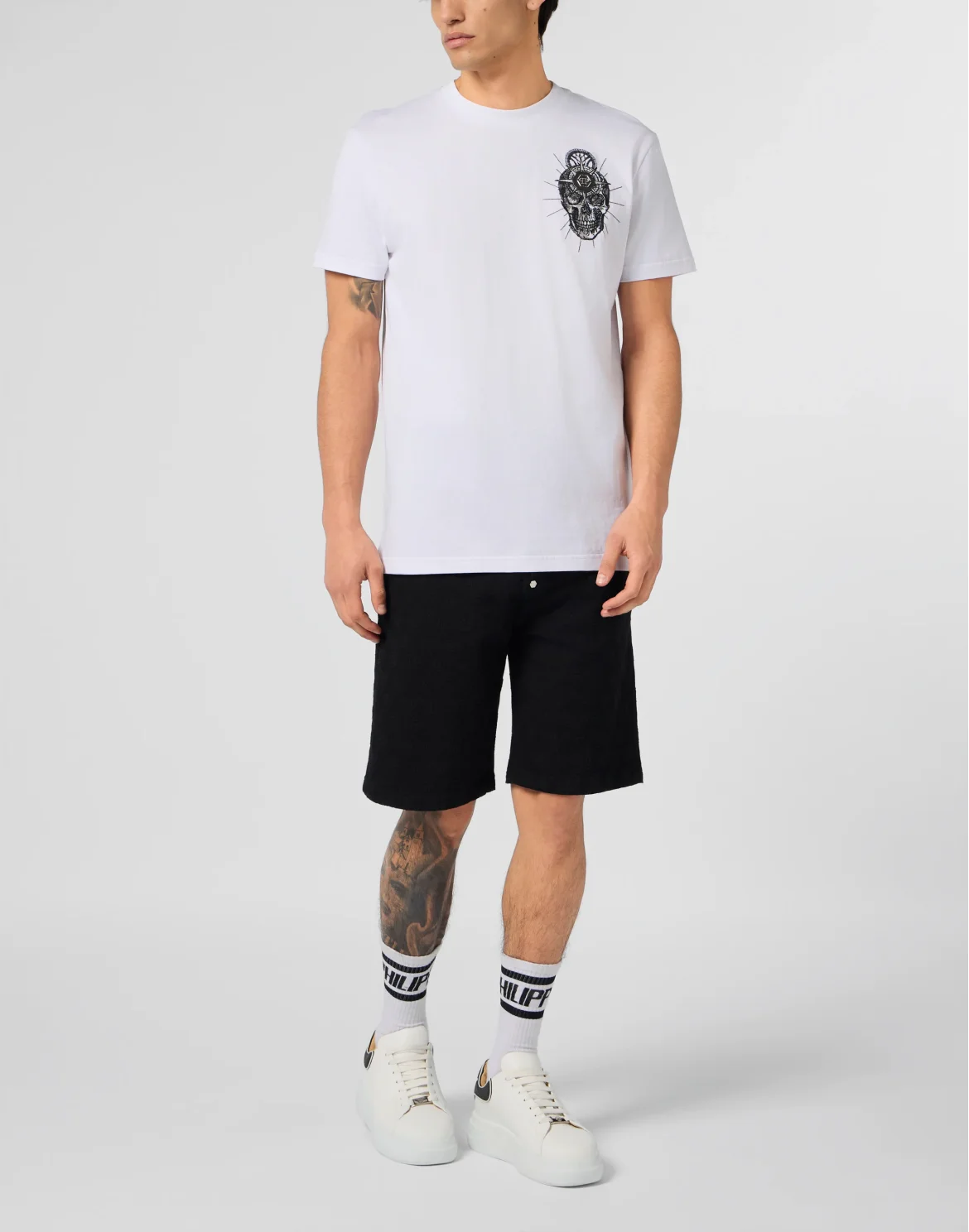 Round Neck T-Shirt Chest Embroidery Skull, цвет: Белый
