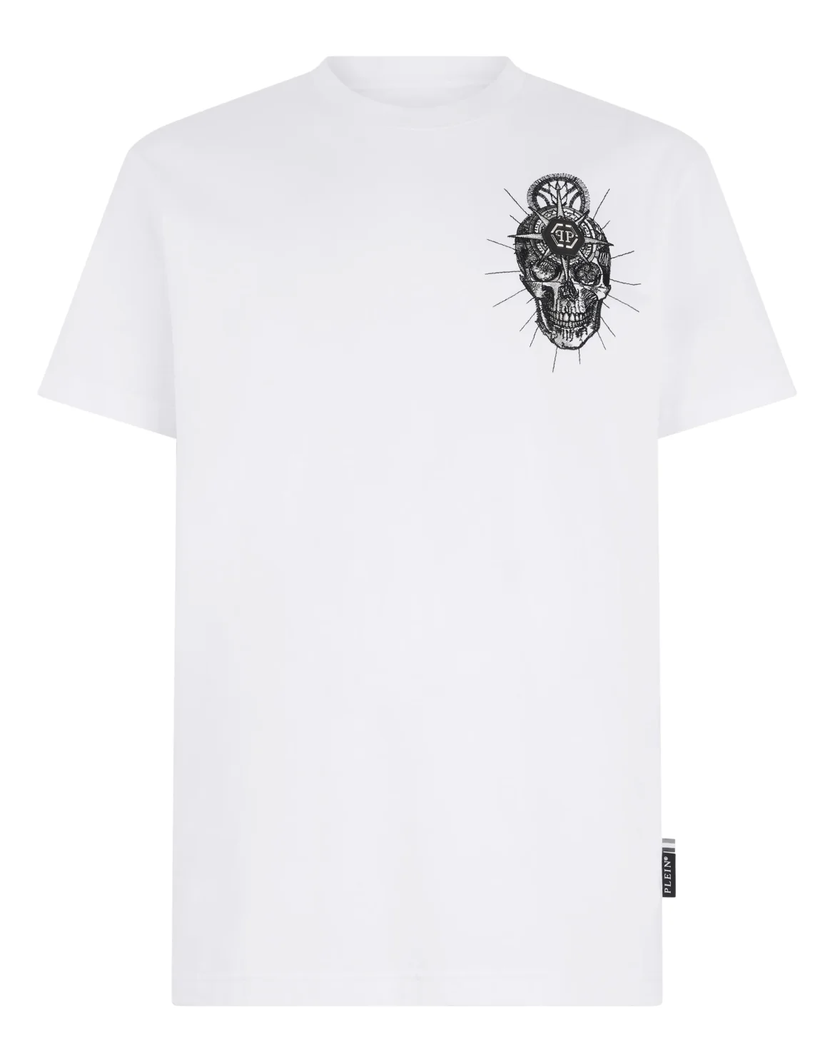 Round Neck T-Shirt Chest Embroidery Skull, цвет: Белый