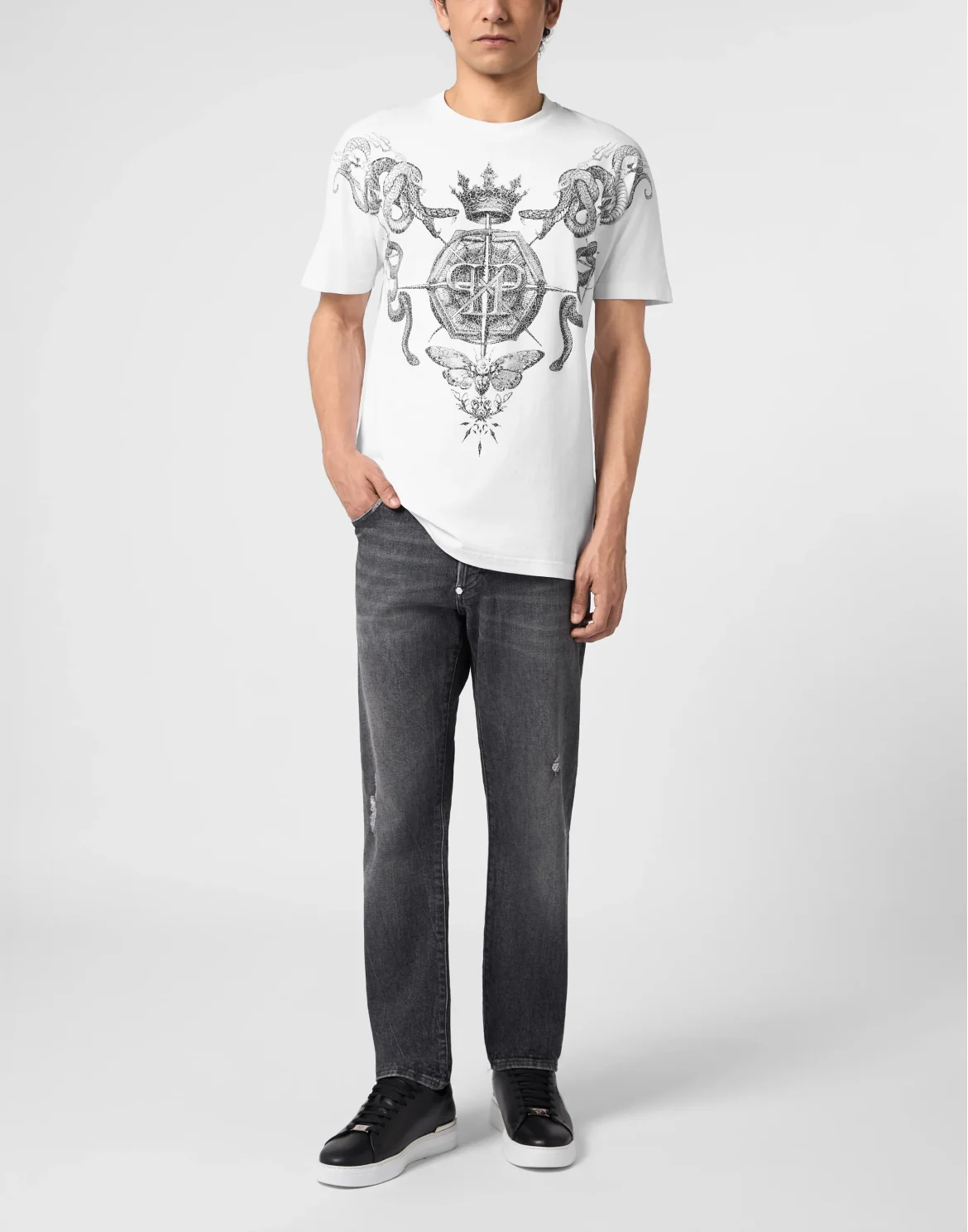 Round Neck T-Shirt Wind Rose Tattoo, цвет: Белый