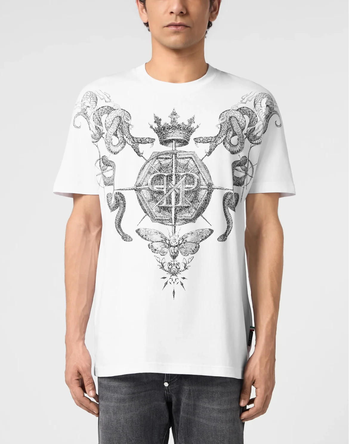 Round Neck T-Shirt Wind Rose Tattoo, цвет: Белый