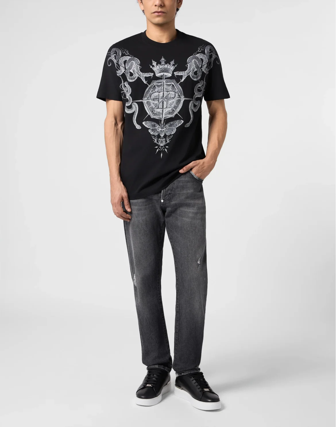 Round Neck T-Shirt Wind Rose Tattoo, цвет: Черный
