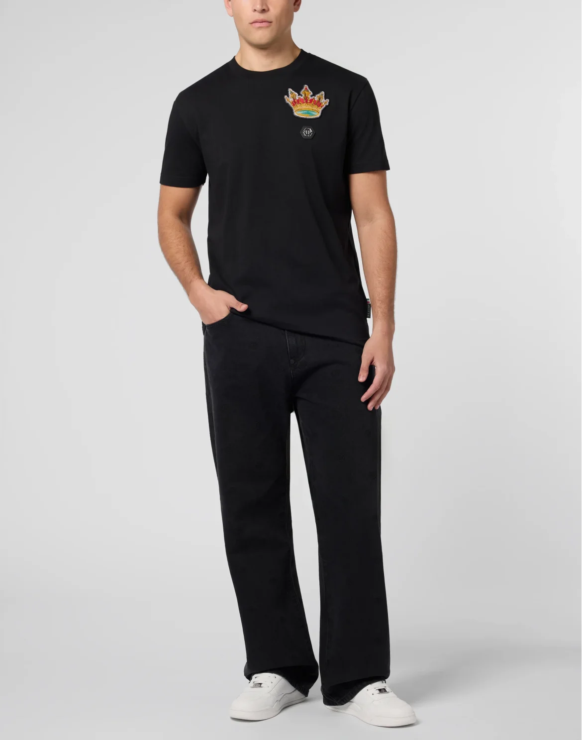 Round Neck T-Shirt Crown Crystals, цвет: Черный